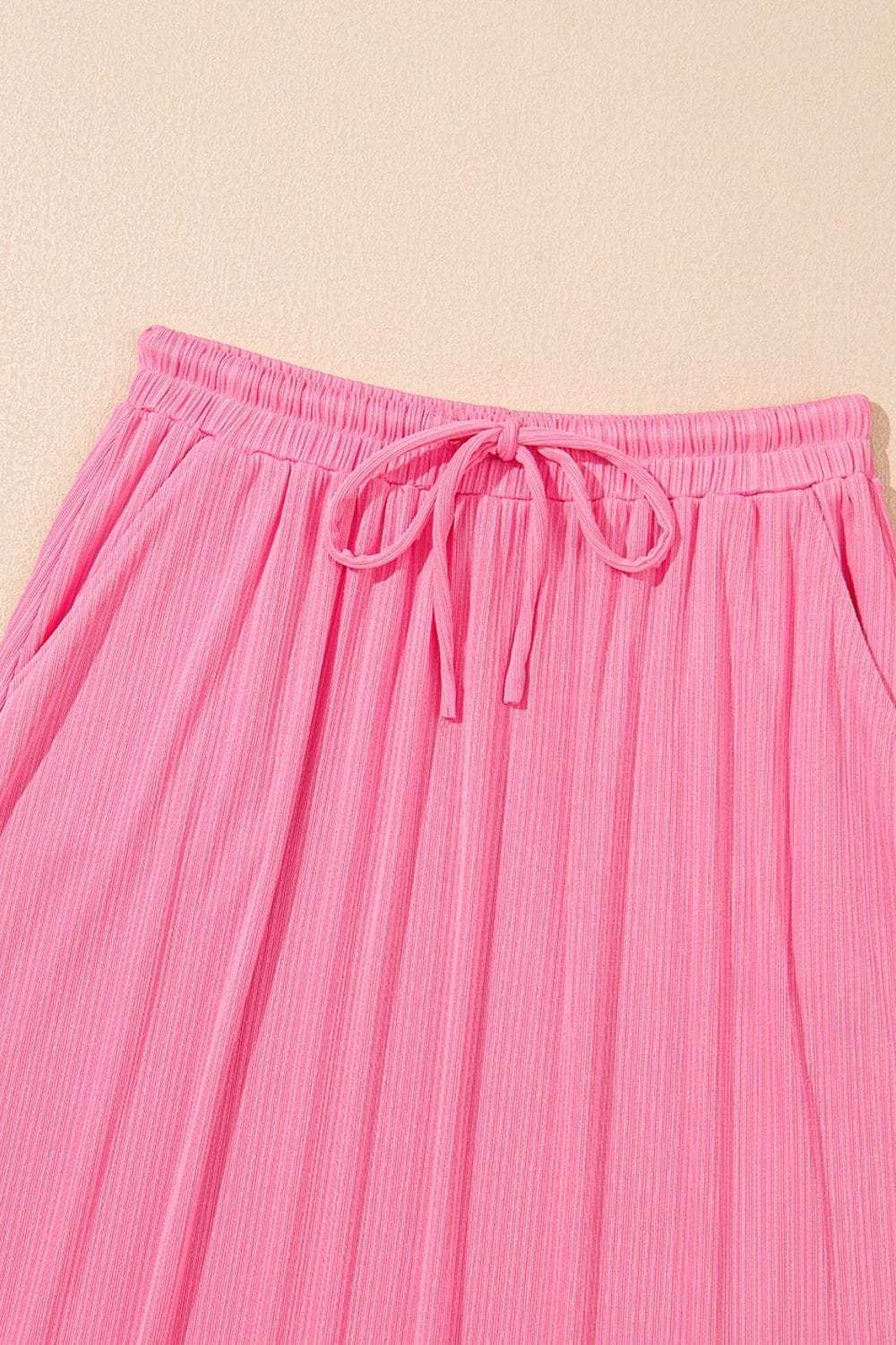 Ruffle Trim Round Neck Top and Drawstring Skirt Set - Trendsi - Flyclothing LLC