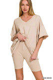 Zenana Cotton V-neck Top & Biker Shorts Set - Trendsi - Flyclothing LLC