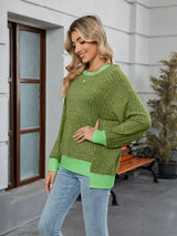 Contrast Trim Round Neck Long Sleeve T-Shirt - Trendsi - Flyclothing LLC