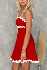 Contrast Trim Square Neck Mini Dress - Trendsi - Flyclothing LLC