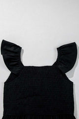 V Neck Ruffled Cap Sleeve Smocked Maxi Dress - Trendsi - Flyclothing LLC