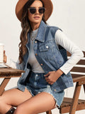 Pocketed Button Up Hooded Denim Jacket - Trendsi - Flyclothing LLC