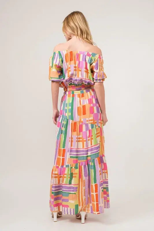 And The Why Asymmetric Geo Printed Tiered Maxi Skirt - Trendsi - Flyclothing LLC