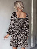 Leopard Smocked Flounce Sleeve Mini Dress - Trendsi - Flyclothing LLC