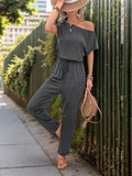 Single Shoulder Short Sleeve Jumpsuit - Trendsi