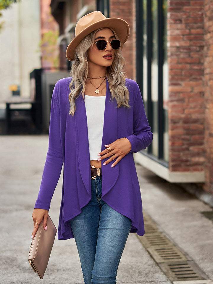 Open Front Long Sleeve Cardigan - Trendsi - Flyclothing LLC