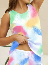 Printed Round Neck Top and Shorts Lounge Set - Trendsi - Flyclothing LLC