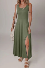 Side Slit Scoop Neck Wide Strap Dress - Trendsi - Flyclothing LLC