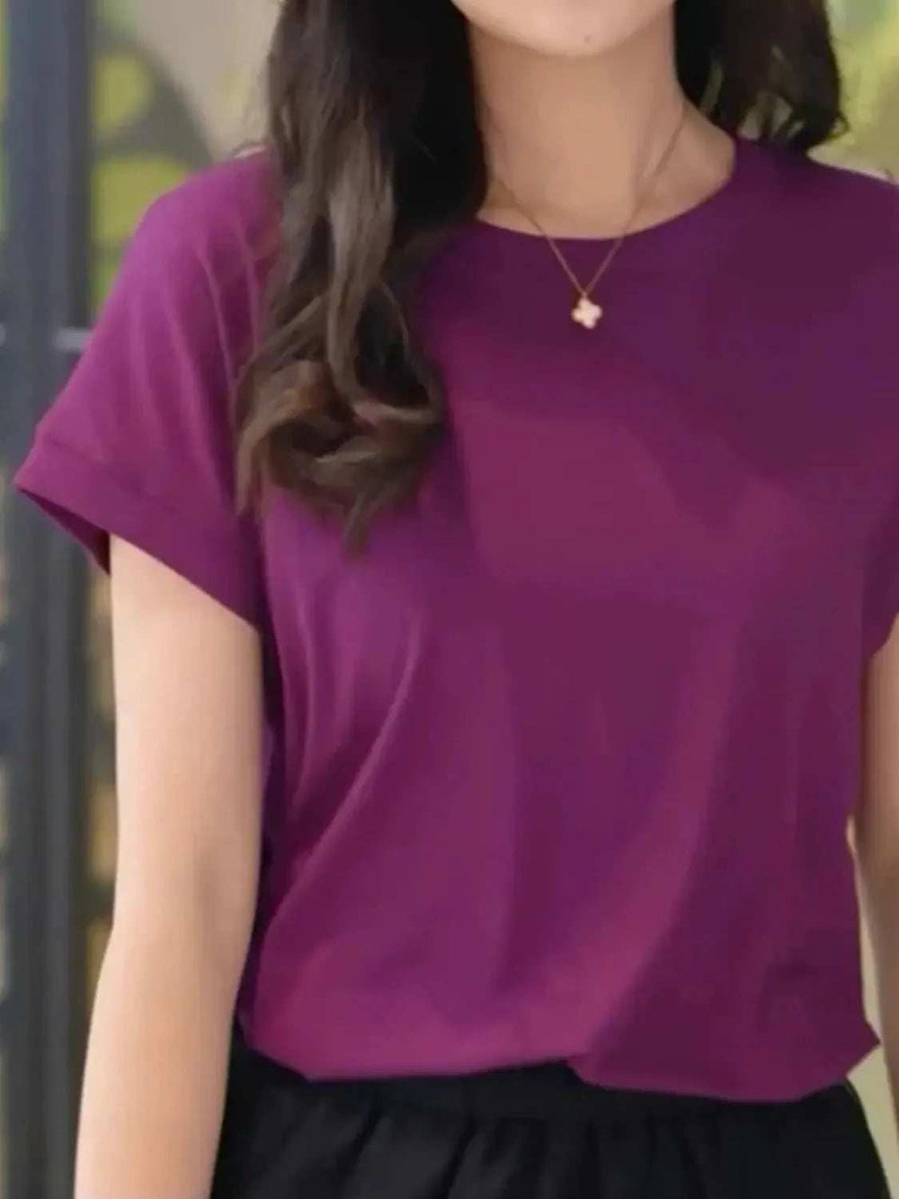 Round Neck Short Sleeve T-Shirt - Trendsi - Flyclothing LLC