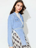 Asymmetric Slit Collared Neck Long Denim Top - Trendsi - Flyclothing LLC