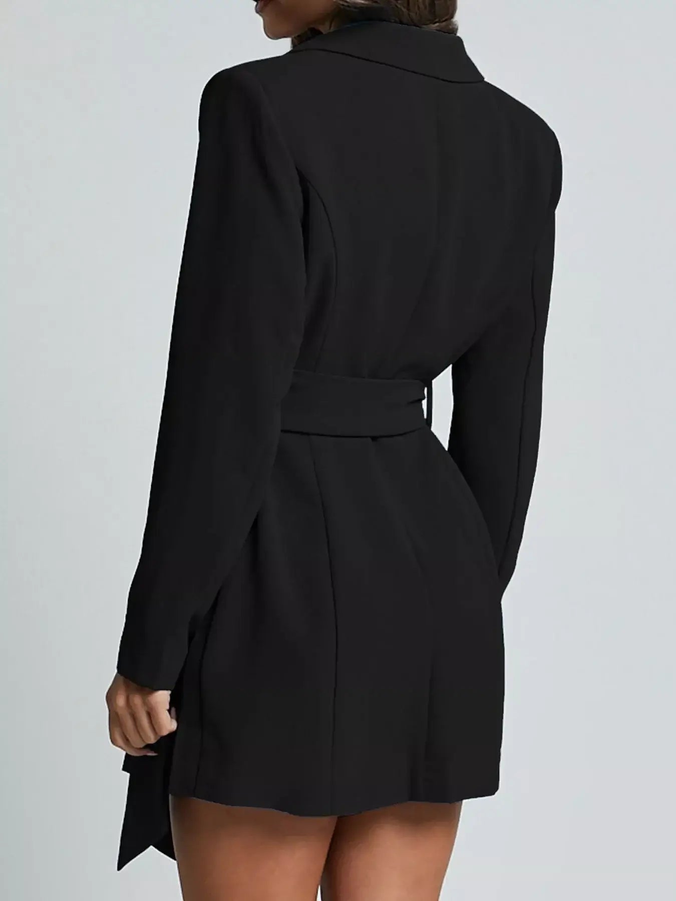 Lapel Collar Tie Waist Blazer - Trendsi - Flyclothing LLC