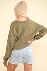 VERY J Exposed Seam V-Neck Ribbed Knit Top - Trendsi - Flyclothing LLC