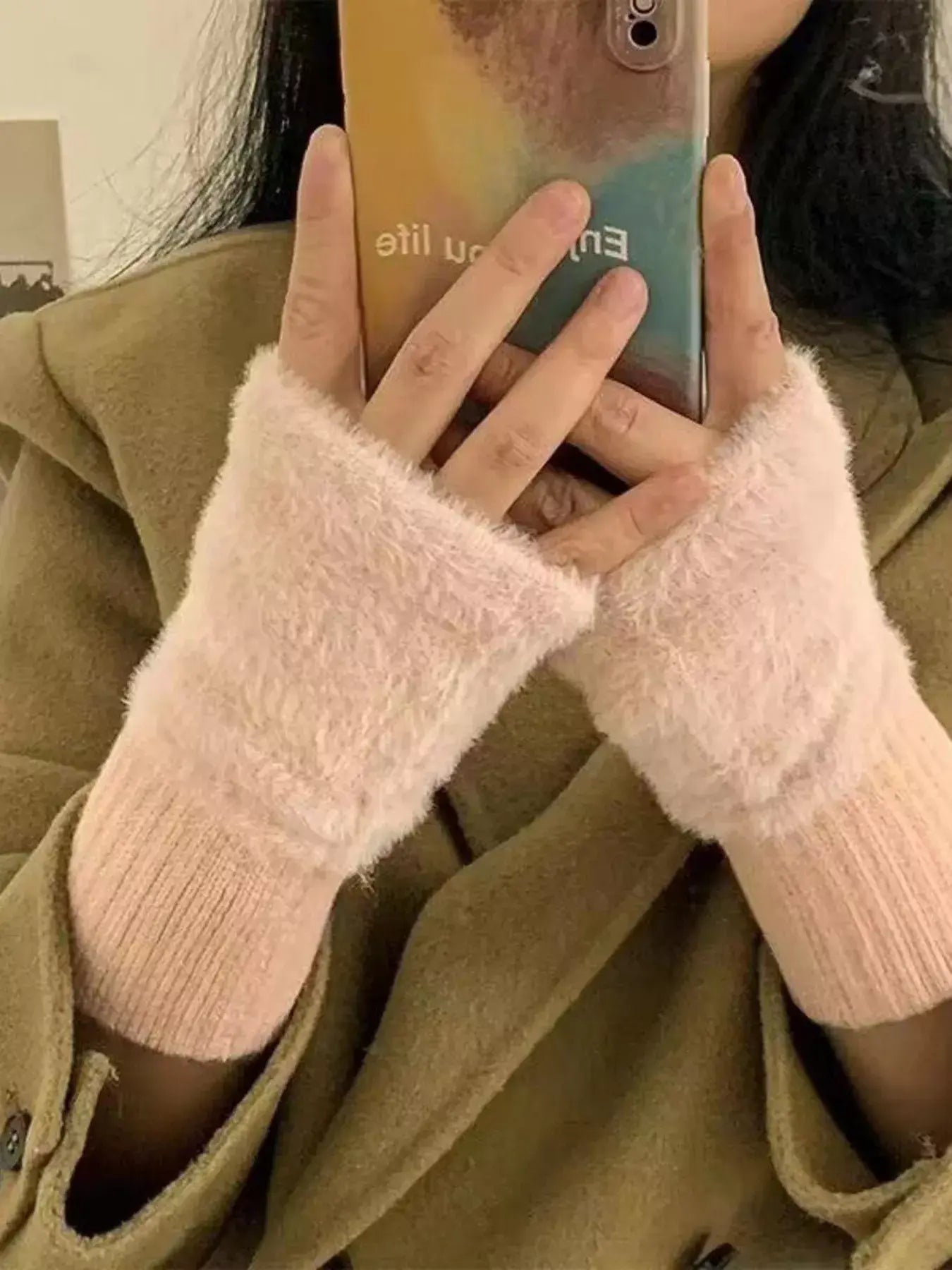 Fuzzy Cuff Fingerless Gloves - Trendsi - Flyclothing LLC