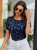 Printed Round Neck Short Sleeve Blouse - Trendsi