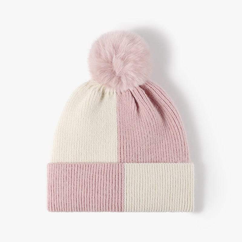 Color Block Knit Hat with Pom-pom - Trendsi - Flyclothing LLC