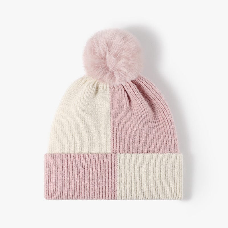Color Block Knit Hat with Pom-pom - Trendsi