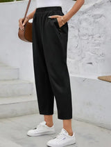 Elastic Waist High Rise Pants - Trendsi - Flyclothing LLC