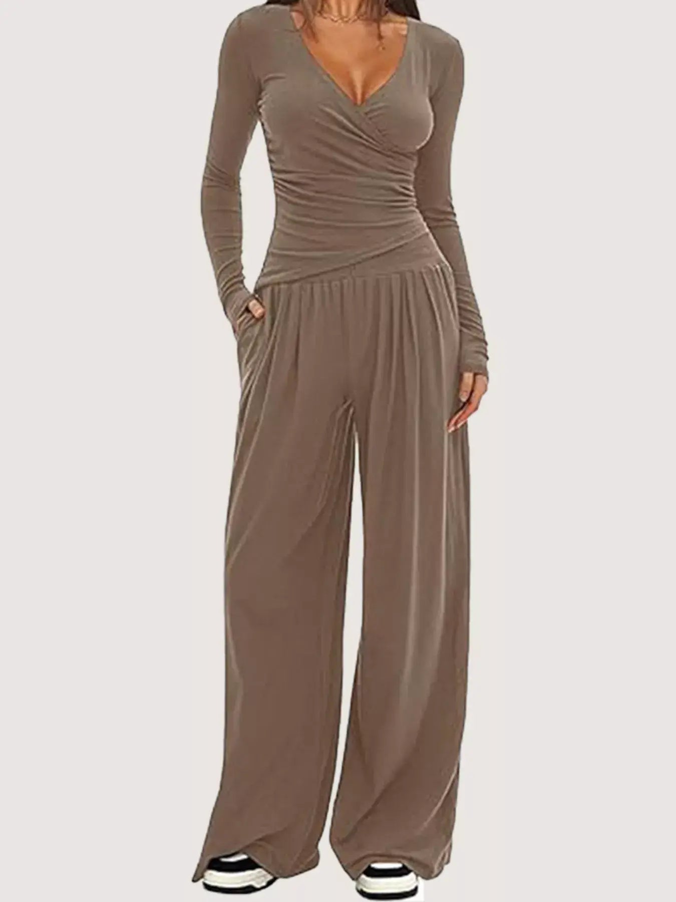 Casual Long Sleeve Top and Wide Leg Pants Set - Trendsi - Flyclothing LLC