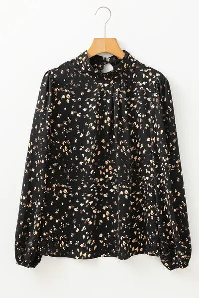 Printed Mock Neck Balloon Sleeve Blouse - Trendsi - Flyclothing LLC