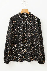 Printed Mock Neck Balloon Sleeve Blouse - Trendsi - Flyclothing LLC