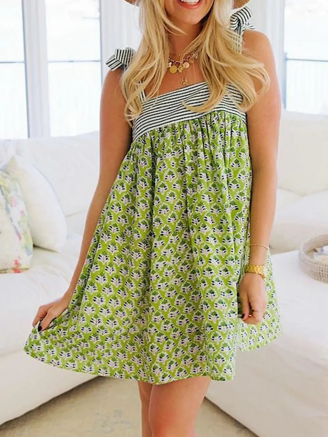 Printed Tie Shoulder Mini Cami Dress - Trendsi - Flyclothing LLC