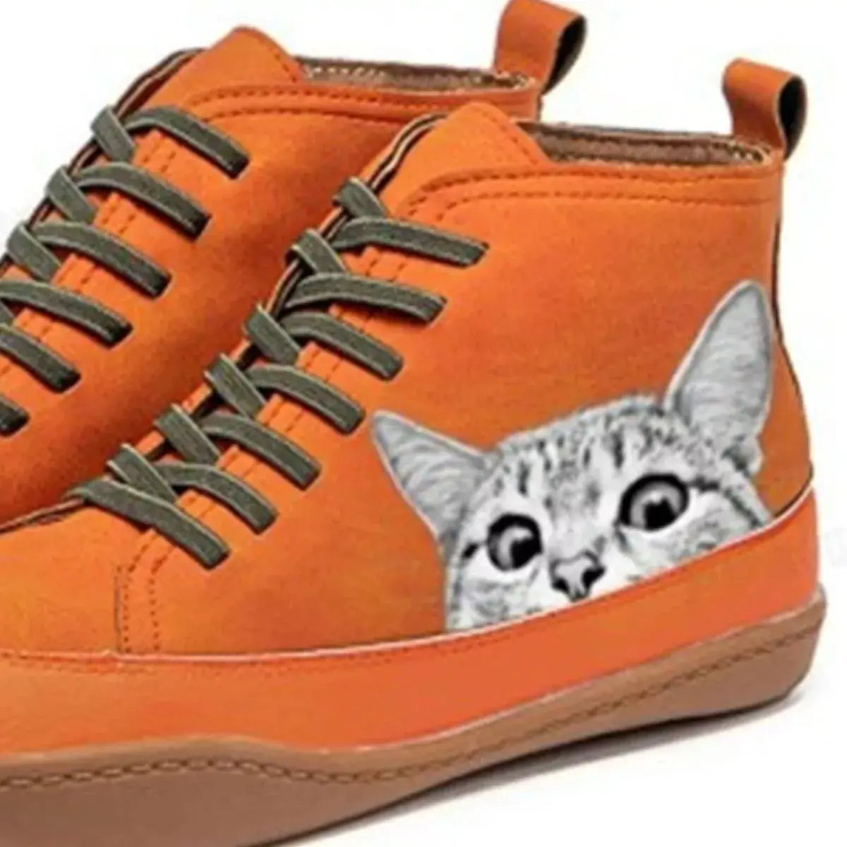 Cat Print Striped Ankle Sneakers - Trendsi - Flyclothing LLC