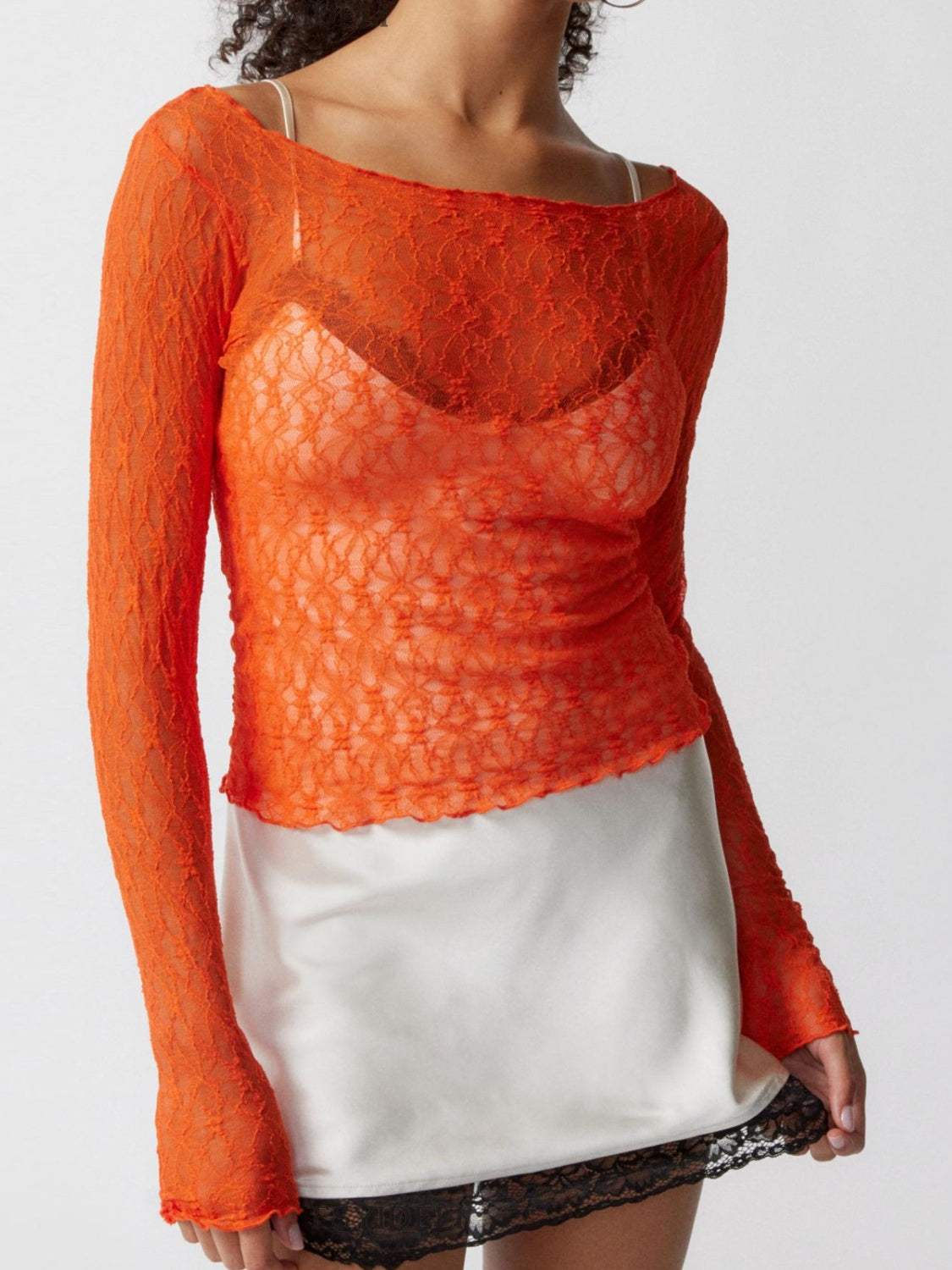 Lace Boat Neck Long Sleeve Blouse - Trendsi - Flyclothing LLC