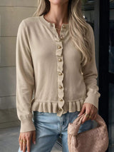 Ruffle Hem Button-Up Cardigan - Trendsi - Flyclothing LLC