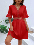 Cutout V-Neck Flounce Sleeve Mini Dress - Trendsi - Flyclothing LLC