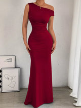 One-Shoulder Ruched Bodycon Maxi Dress - Trendsi - Flyclothing LLC