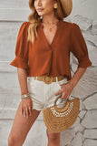 Notched Half Sleeve Blouse - Trendsi - Flyclothing LLC