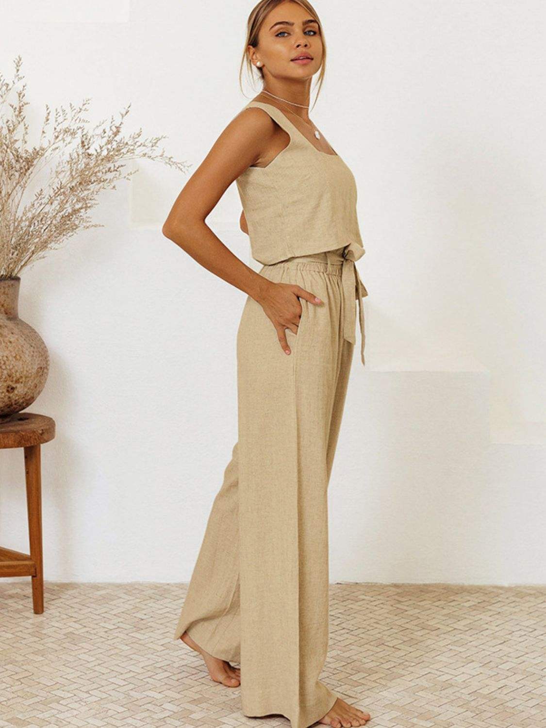Square Neck Sleeveless Top and Pants Set - Trendsi - Flyclothing LLC