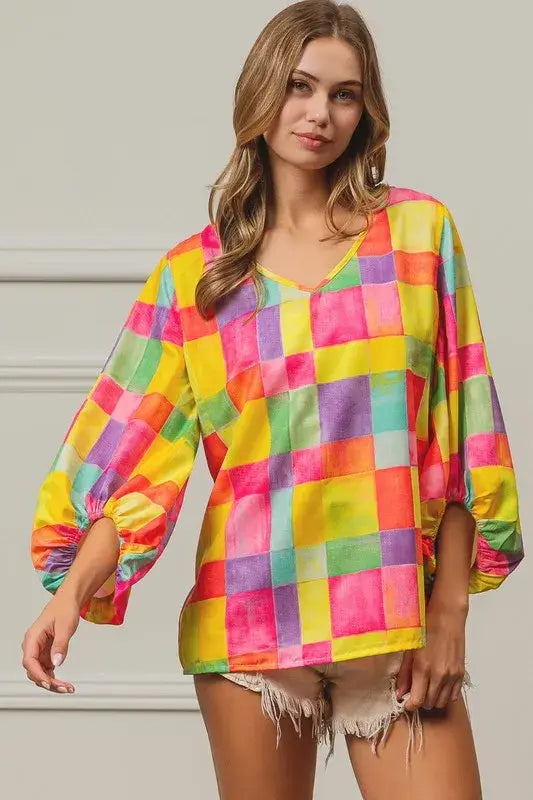 BiBi Multi Block Bubble Pop Ballon Top - Trendsi - Flyclothing LLC