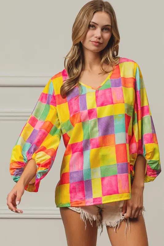 BiBi Multi Block Bubble Pop Ballon Top - Trendsi - Flyclothing LLC