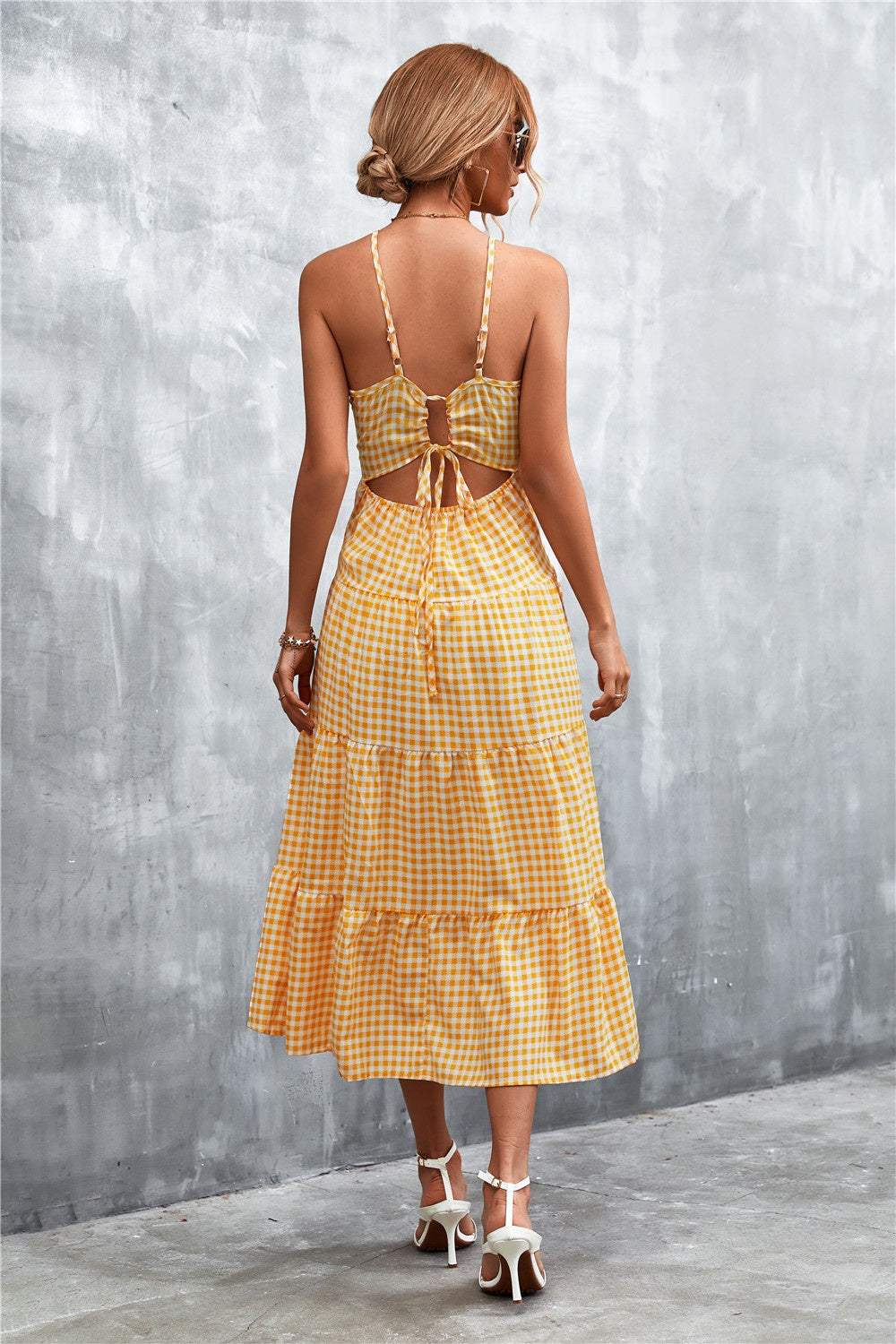Plaid Square Neck Midi Cami Dress - Trendsi - Flyclothing LLC