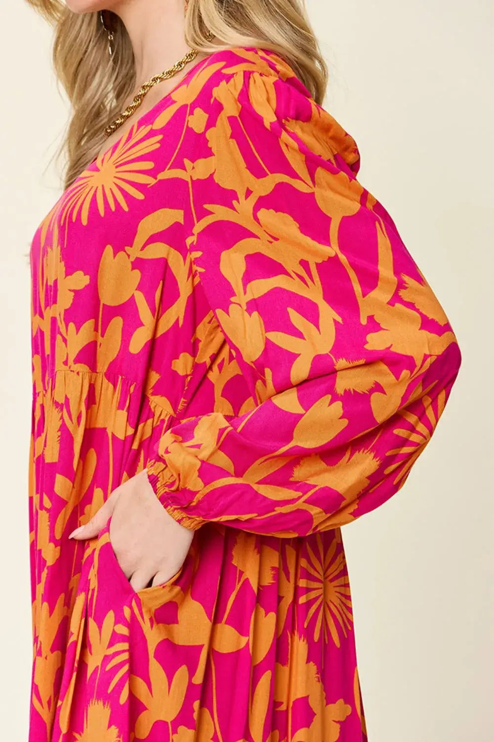 Double Take Full Size Printed Ruffle Hem Dress with Pocket - Trendsi - Flyclothing LLC