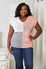 Color Block V-Neck Knit Top - Trendsi - Flyclothing LLC