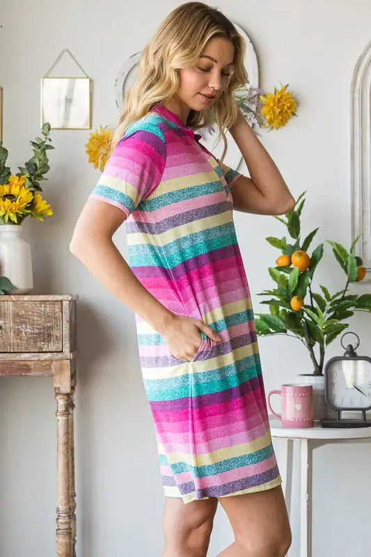 Heimish Full Size Striped Short Sleeve Mini Tee Dress Plus Size - Trendsi - Flyclothing LLC