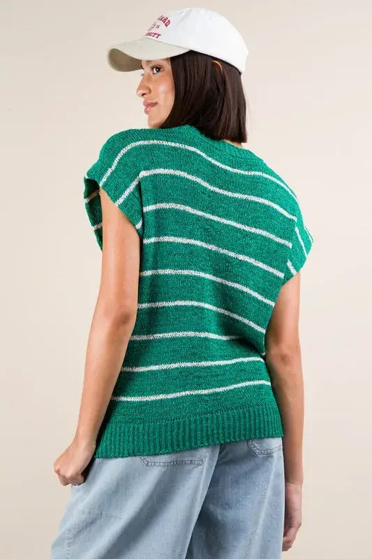 VERY J Striped Knit Sweater Vest Top - Trendsi - Flyclothing LLC