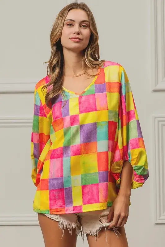 BiBi Multi Block Bubble Pop Ballon Top - Trendsi - Flyclothing LLC