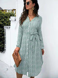 Button Down Printed Long Sleeve Shirt Dress - Trendsi - Flyclothing LLC