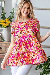 Heimish Full Size Butterfly Sleeve Floral Tiered Top Plus Size - Trendsi - Flyclothing LLC