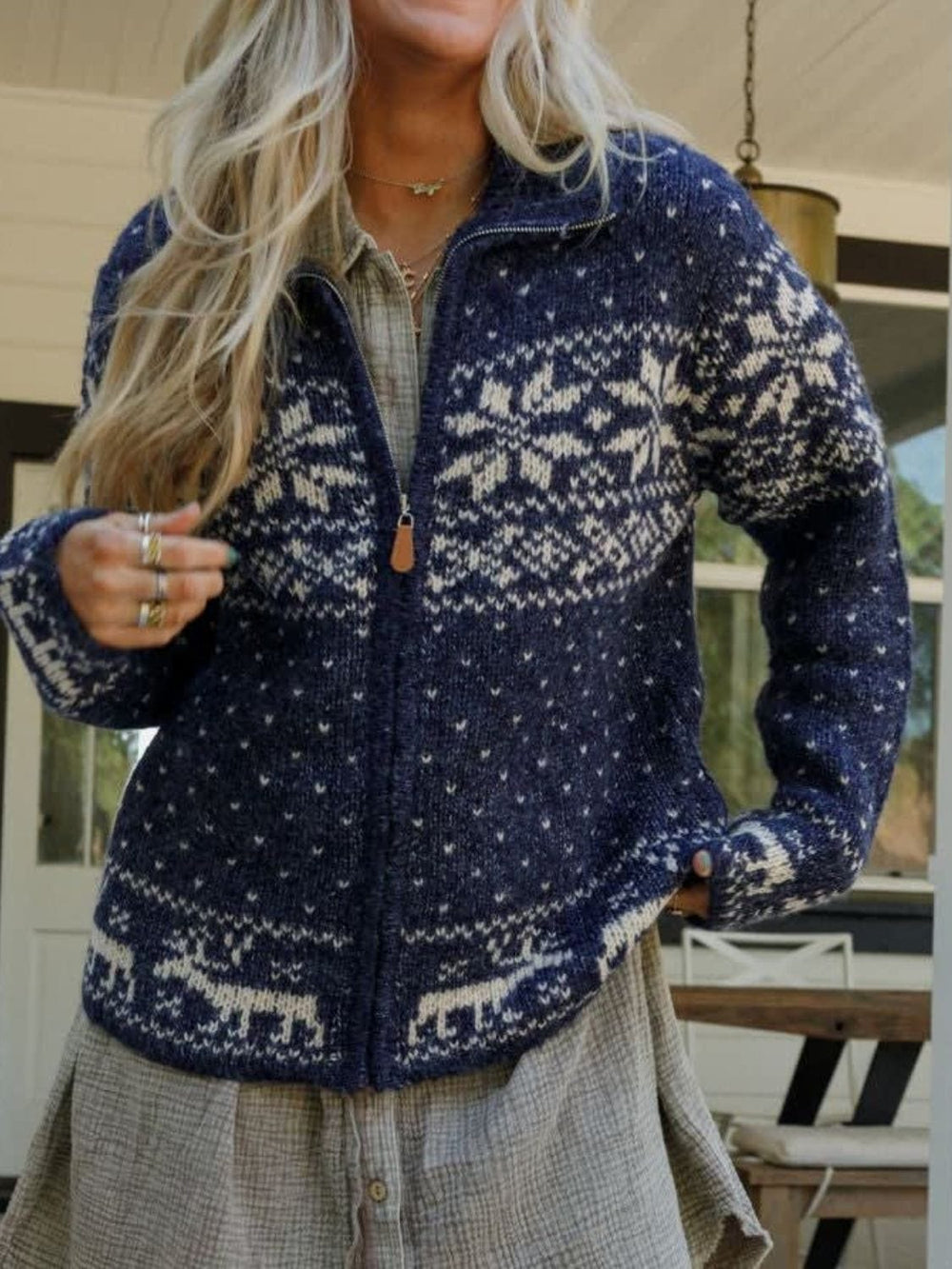 Zip Up Long Sleeve Cardigan - Trendsi