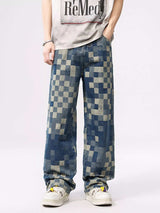 Men's Checkered Wide Leg Jeans - Trendsi - Flyclothing LLC