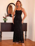 Sequin Square Neck Maxi Cami Dress - Trendsi