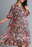 Umgee Full Size Paisley Print Satin Tiered Midi Dress Plus Size - Trendsi - Flyclothing LLC