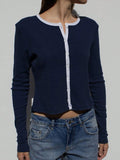 Devine Button Down Contrast Trim Round Neck Long Sleeve Shirt - Trendsi