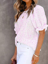 Full Size Floral Print Ruffle Sleeve Blouse Plus Size - Trendsi - Flyclothing LLC