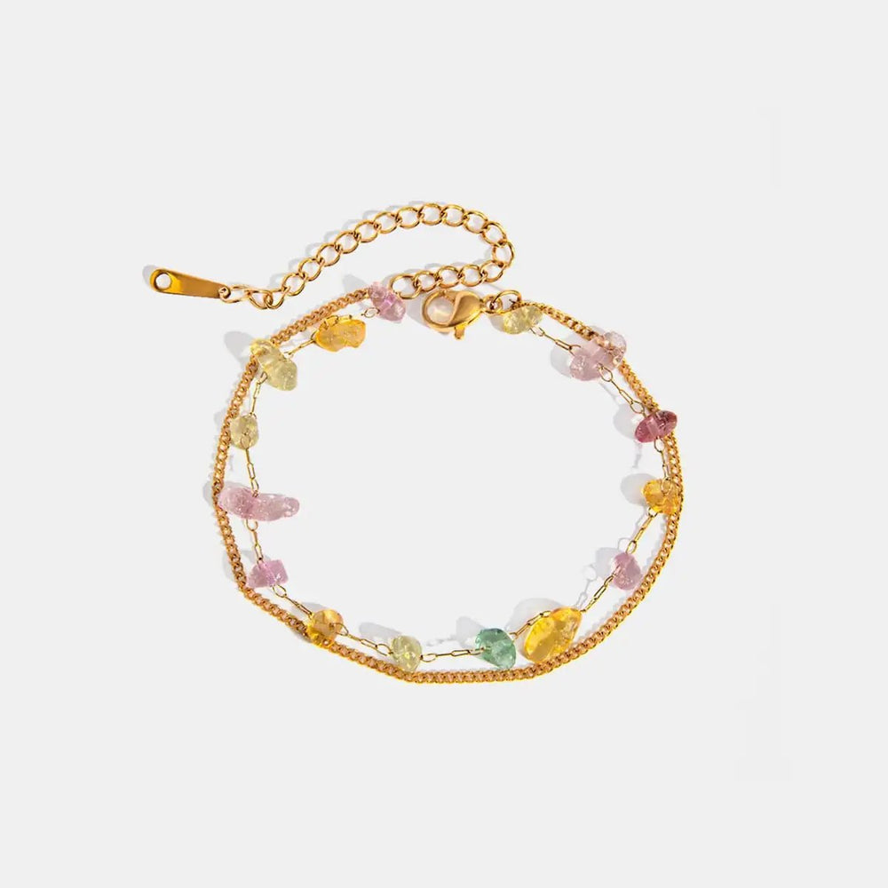 Stainless Steel Natural Stone Double Layered Bracelet - Trendsi