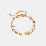 Stainless Steel Natural Stone Double Layered Bracelet - Trendsi